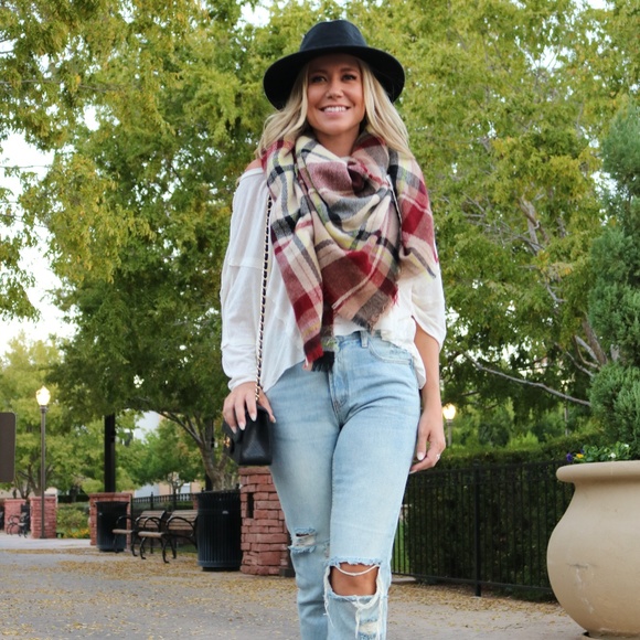 Plaid Oversized Blanket Scarf Camel - Picture 3 of 4